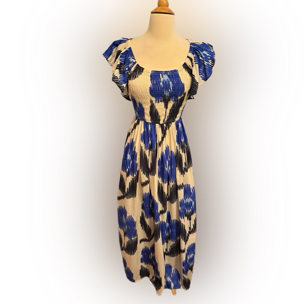 Pink Chicken Blue and Black Floral‎ Tie Back Maxi Dress